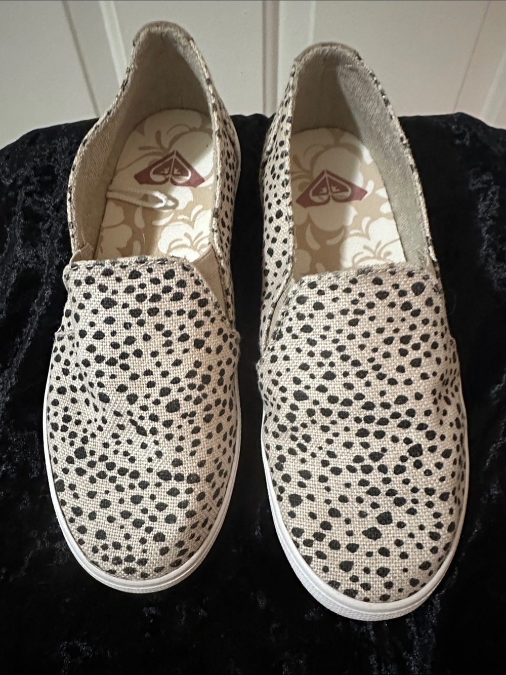 Slip-On Canvas Sneakers in Cream with Black Spot Print